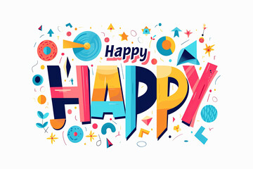 Colorful modern text design of the word "Happy" on white background