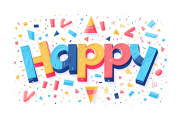 Colorful modern text design of the word "Happy" on white background