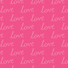 Seamless pattern with handwritten text love. Vector illustration.