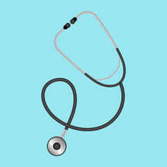 Medical stethoscope for doctors, isolated on blue background, vector illustration.