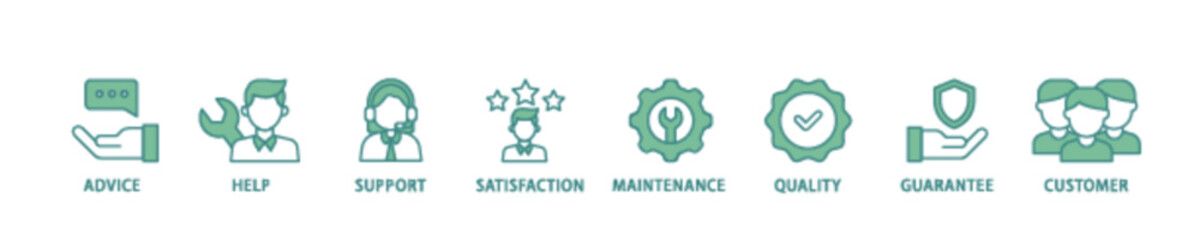 After sales service icon set flow process illustrationwhich consists of advice, help, support, satisfaction, maintenance, quality, guarantee, customer icon live stroke and easy to edit 