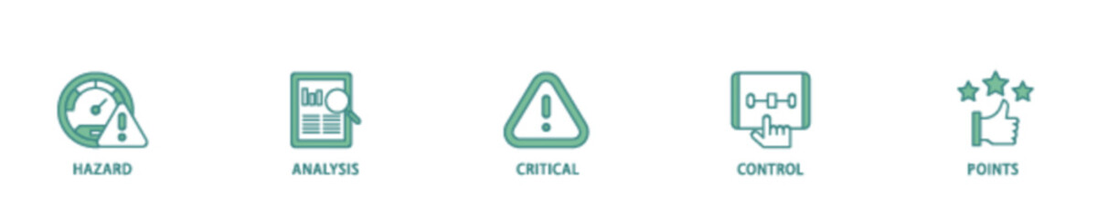HACCP icon set flow process illustrationwhich consists of hazard analysis and critical control points acronym in food safety management system icon live stroke and easy to edit 