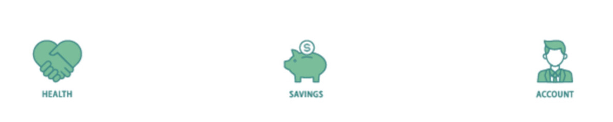 HSA icon set flow process illustrationwhich consists of healthcare, growth, id card, and accounting icon live stroke and easy to edit 