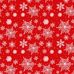 Seamless pattern snowflakes red background