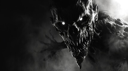 Abstract black horror background with a monster