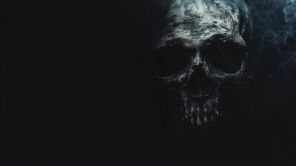 Abstract black horror background with a ghost's skull - obrazy, fototapety, plakaty