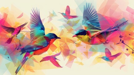 Abstract seemless colourful birds background