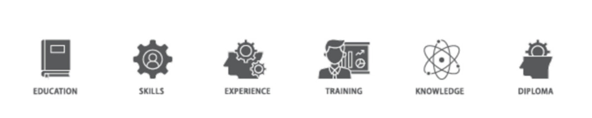 Qualification banner web icon illustration concept with icon of education, skills, experience, training, knowledge, and diploma icon live stroke and easy to edit 