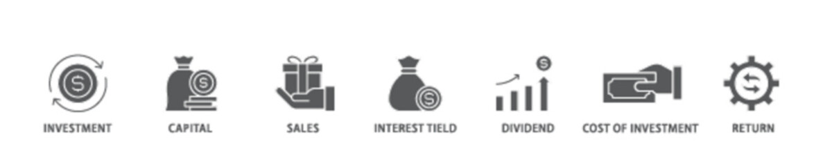 Roi banner web icon illustration concept with icon of return, interest tield, cost of investment, dividend, sales, capital, investment icon live stroke and easy to edit 
