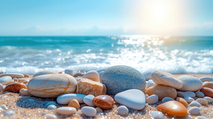 Fototapeta na wymiar Different colored pebbles on the beach 