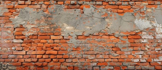 Deteriorating brick wall in rugged area.