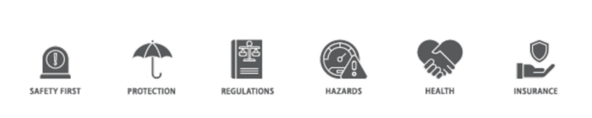 Work safety banner web icon illustration concept with icon of safety first, protection, regulations, hazards, health, and insurance  icon live stroke and easy to edit 