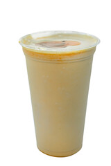Panoramic still life of colorful frozen fruit granita drinks flowing in plastic takeaway cups with ice cream straws