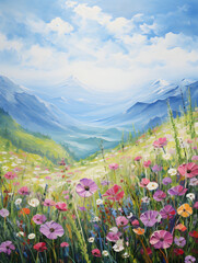 Obraz premium Art oil painting with meadow mountain flowers in spring