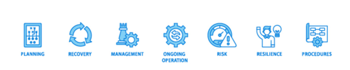 Business continuity banner web icon illustration concept with icon of management, ongoing operation, risk, resilience, and procedures icon live stroke and easy to edit 