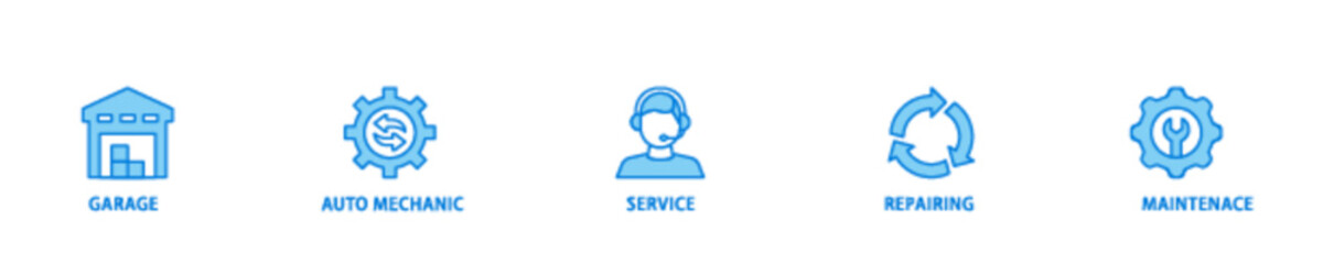 Car servicing banner web icon illustration concept with icon of repairing, maintenace, service, auto mechanic, garage icon live stroke and easy to edit 
