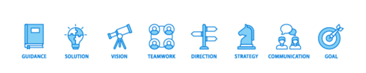 Fototapeta premium Leadership banner web icon illustration concept with icon of vision, skills, confidence, motivation, integrity, empowering icon live stroke and easy to edit 