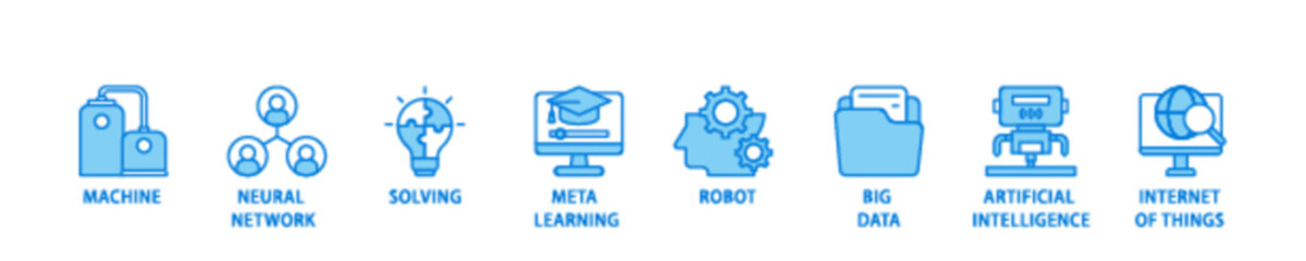 Fototapeta premium Machine learning banner web icon illustration concept with icon of technology, engineering, algorthm, data analytics, clustering and computer science icon live stroke and easy to edit 