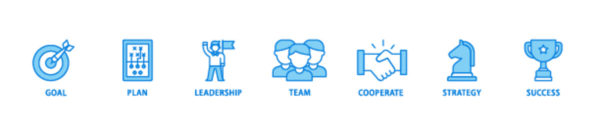 Mission banner web icon illustration concept with icon of goal, plan, leadership, team, cooperate, strategy and success icon live stroke and easy to edit 