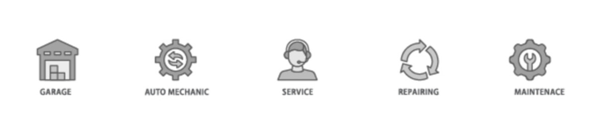 Car servicing banner web icon illustration concept with icon of repairing, maintenace, service, auto mechanic, garage icon live stroke and easy to edit 