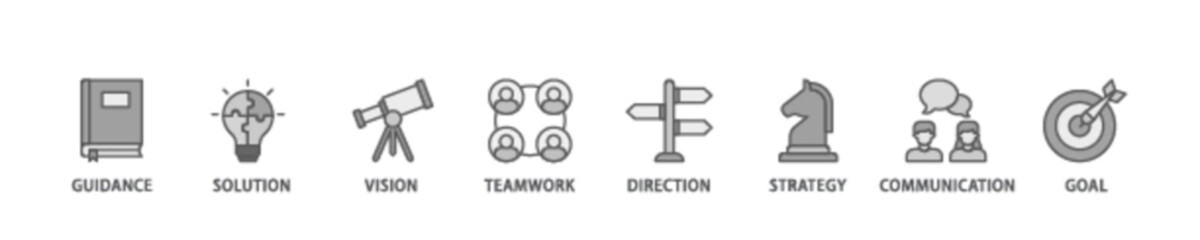 Leadership banner web icon illustration concept with icon of vision, skills, confidence, motivation, integrity, empowering icon live stroke and easy to edit 
