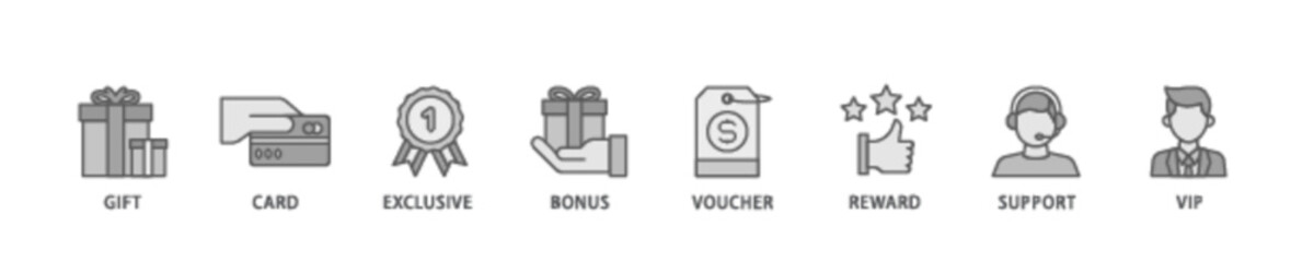 Loyalty program banner web icon illustration concept with icon of vip, support, bonus, reward, voucher, exclusive, card, gift icon live stroke and easy to edit 