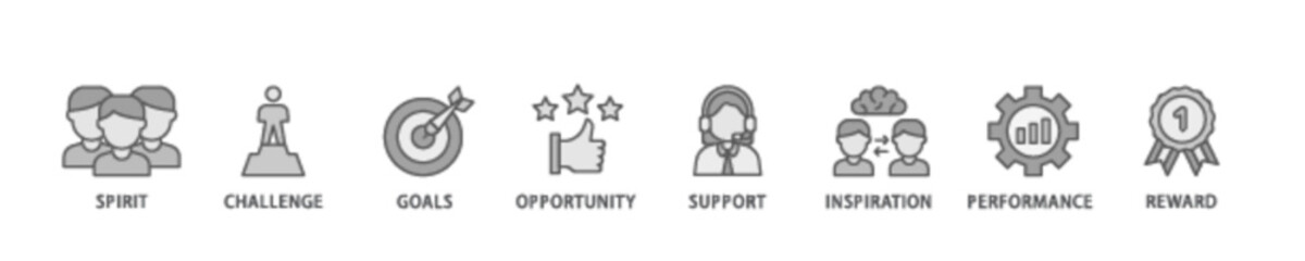 Motivation banner web icon illustration concept with icon of goal, vision, admire, support, teamwork, mentor, performance, and success icon live stroke and easy to edit 