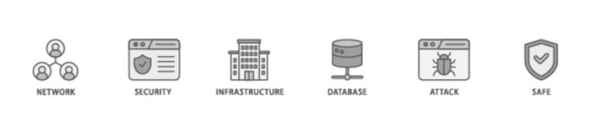 Network security banner web icon illustration concept with icon of network ,security, infrastructure, database, attack and safe icon live stroke and easy to edit 