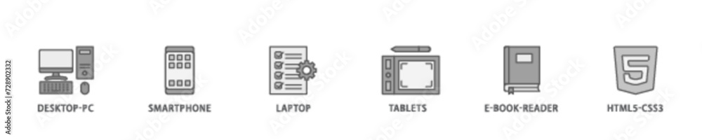 Poster responsive web design banner web icon illustration concept with icon of tablets, html5 css3, e book 