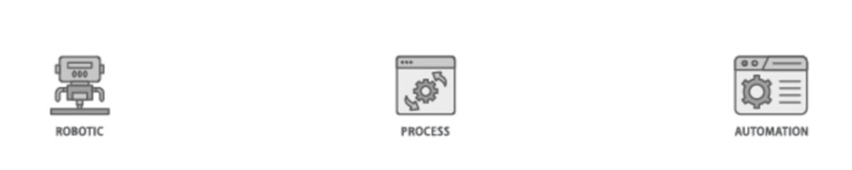 RPA banner web icon illustration concept with icon of robot, ai, artificial intelligence, automation, process, conveyor, and processor icon live stroke and easy to edit 