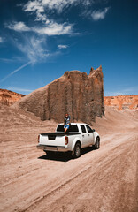 HANKSVILLE - A camp in the Factory Butte Recreation BLM area. It crosses a flat plateau of hard packed, grayish clay offers a unique, uncrowded 4x4 playground. Offroading at Utah. © Victoria Nefedova