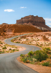 Mountain highway road in canyon desert landscape
