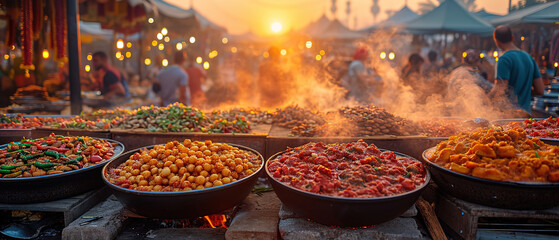 several bowls of food are sitting on a table in front of a fire