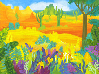 Fototapeta na wymiar cartoon scene with forest jungle meadow wildlife zoo scenery illustration for children