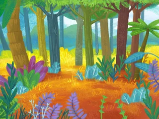 Wandaufkleber cartoon scene with forest jungle meadow wildlife zoo scenery illustration for children © honeyflavour