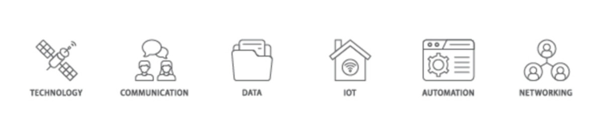 Digital transformation icon set flow process illustrationwhich consists of technology, communication, data, iot, ict, automation, internet, and networking icon live stroke and easy to edit 