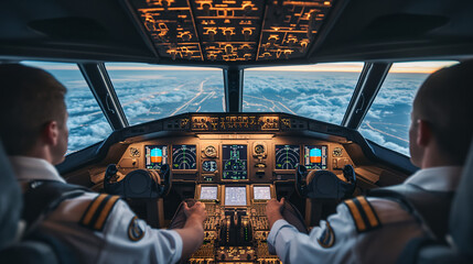 Focused Pilot in Commercial Airplane Cockpit