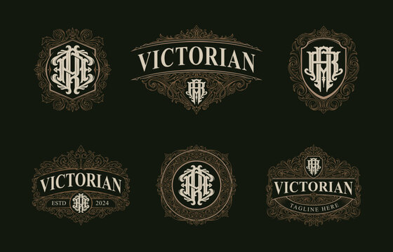 Victorian style monogram with initial AR or RA. Templates set designs. Can be applied on stationery, invitations, signage, packaging, or even as a branding element and etc