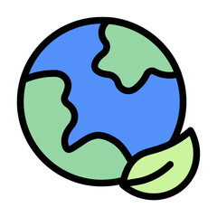 Eco green earth icon with flat color and outline style