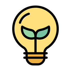 Eco light bulb icon with flat color and outline style