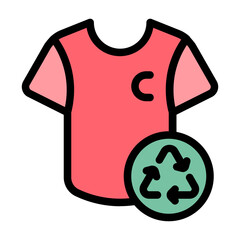 Recycle thrift shirt icon with flat color and outline style