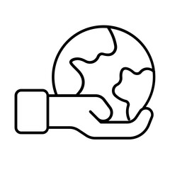 Hand holding earth icon with thin line style