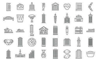 Sydney icons set outline vector. Australia city. Building architecture house