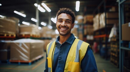 Smiling warehouse manager in a warehouse
