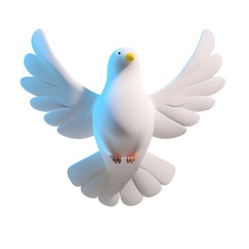 Peace Icon: A Simple 3D Cartoon Dove Rendered as a Religious Symbol, Isolated on Transparent Background, PNG