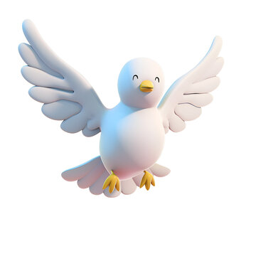 3D Render of Simple Cartoon Dove, a Symbol of Peace and Religion, Isolated on Transparent Background, PNG