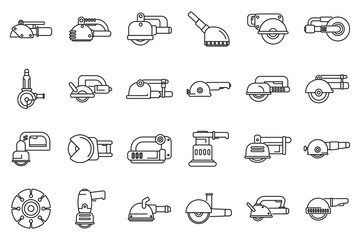 Wall chaser icons set outline vector. Construction building. Work tool machine