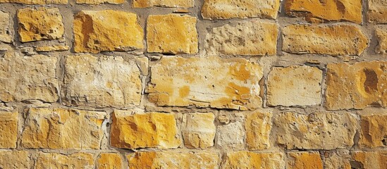 Texture of a stone wall in a rustic yellow hue.