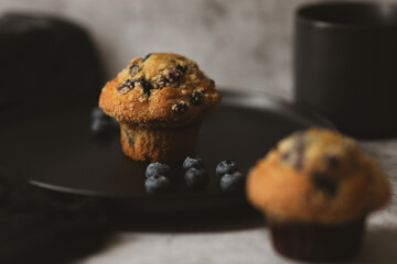 Muffins with chocolate and nuts. Muffins with blueberry