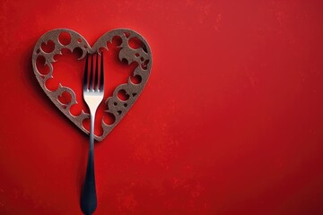 Heart and fork close-up. Holiday concept. Valentine's Day. Copy space